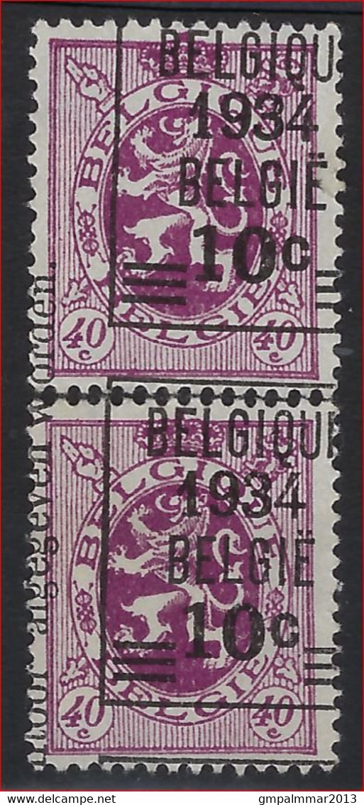 ONBEKEND / INCONNU KANTDRUK  Nr. 376 (2x) Voorafstempeling BELGIQUE 1934 BELGIE 10 C  ; Staat Zie Scan ! - Typos 1929-37 (Lion Héraldique)