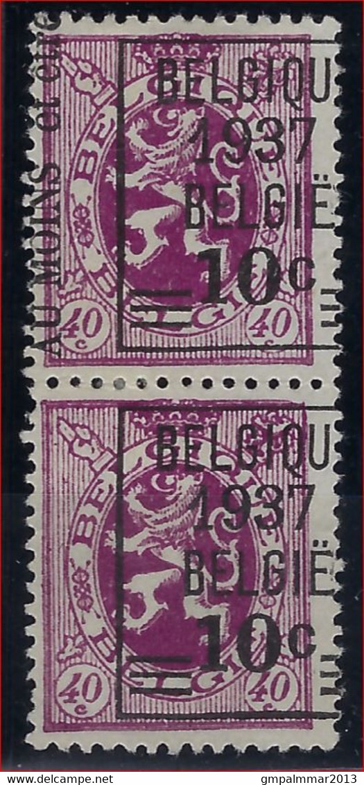 ONBEKEND / INCONNU Nr.  455 (2x) BELGIQUE 1937 BELGIE 10 C " KANTDRUK "  ;  Staat Zie Scan ! Inzet Aan 65 € ! - Typografisch 1929-37 (Heraldieke Leeuw)