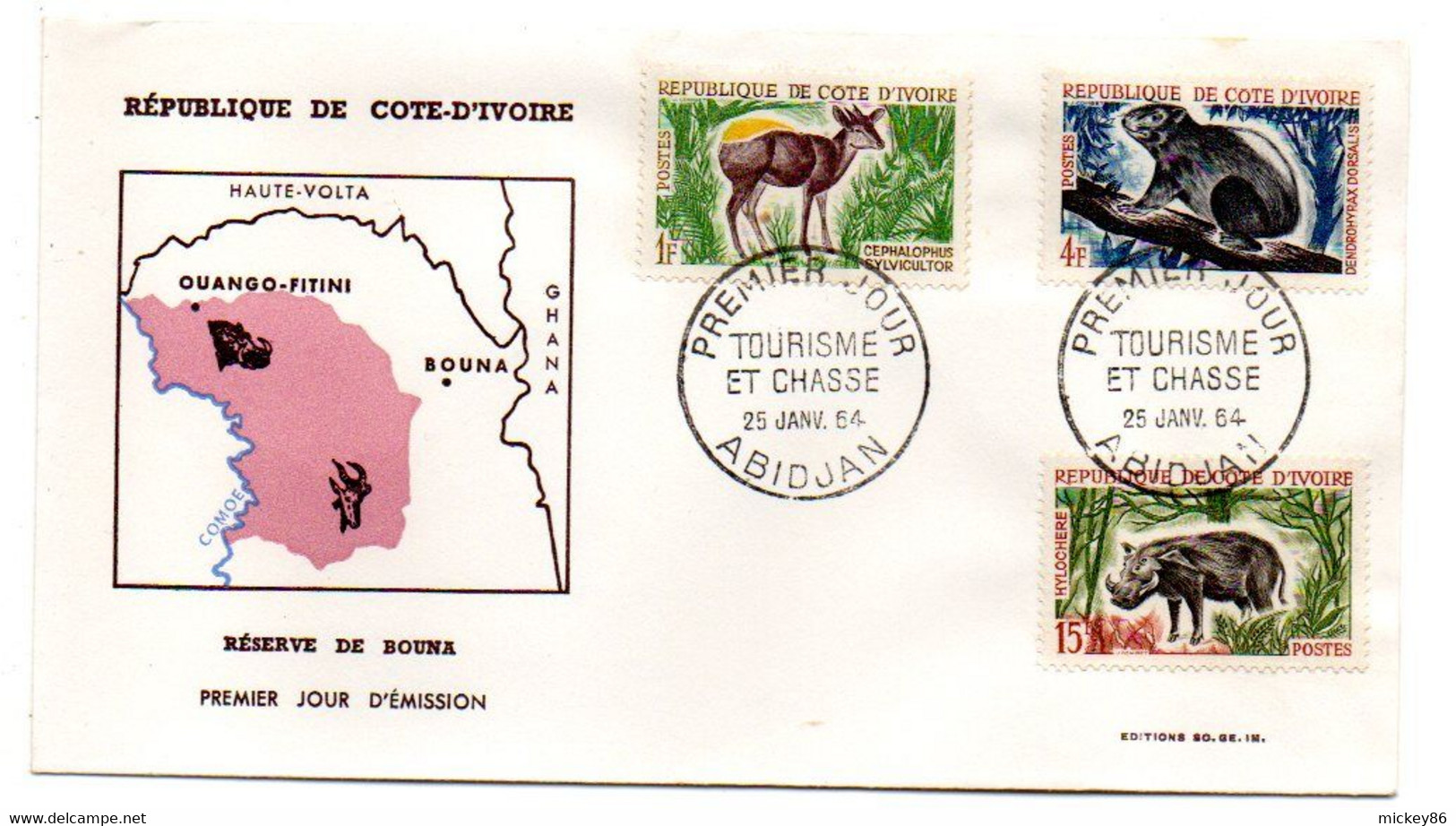 Côte D'Ivoire -- 1963 -- 1er Jour  " Réserve De BOUNA " ( 3 Valeurs )....cachet  ABIDJAN....à Saisir - Costa De Marfil (1960-...)