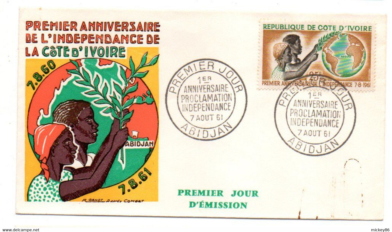 Côte D'Ivoire -- 1961 -- 1er Jour  " 1er Anniv Indépendance  " ( 1 Cachet )---..cachet  ABIDJAN....à Saisir - Côte D'Ivoire (1960-...)