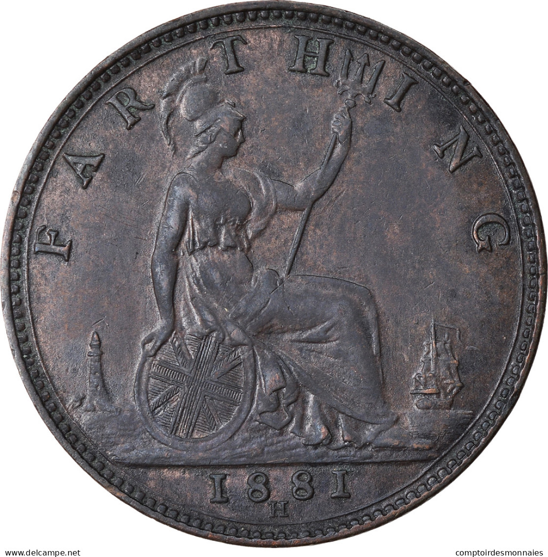 Monnaie, Grande-Bretagne, Victoria, Farthing, 1881, Heaton, SUP, Bronze, KM:753 - B. 1 Farthing