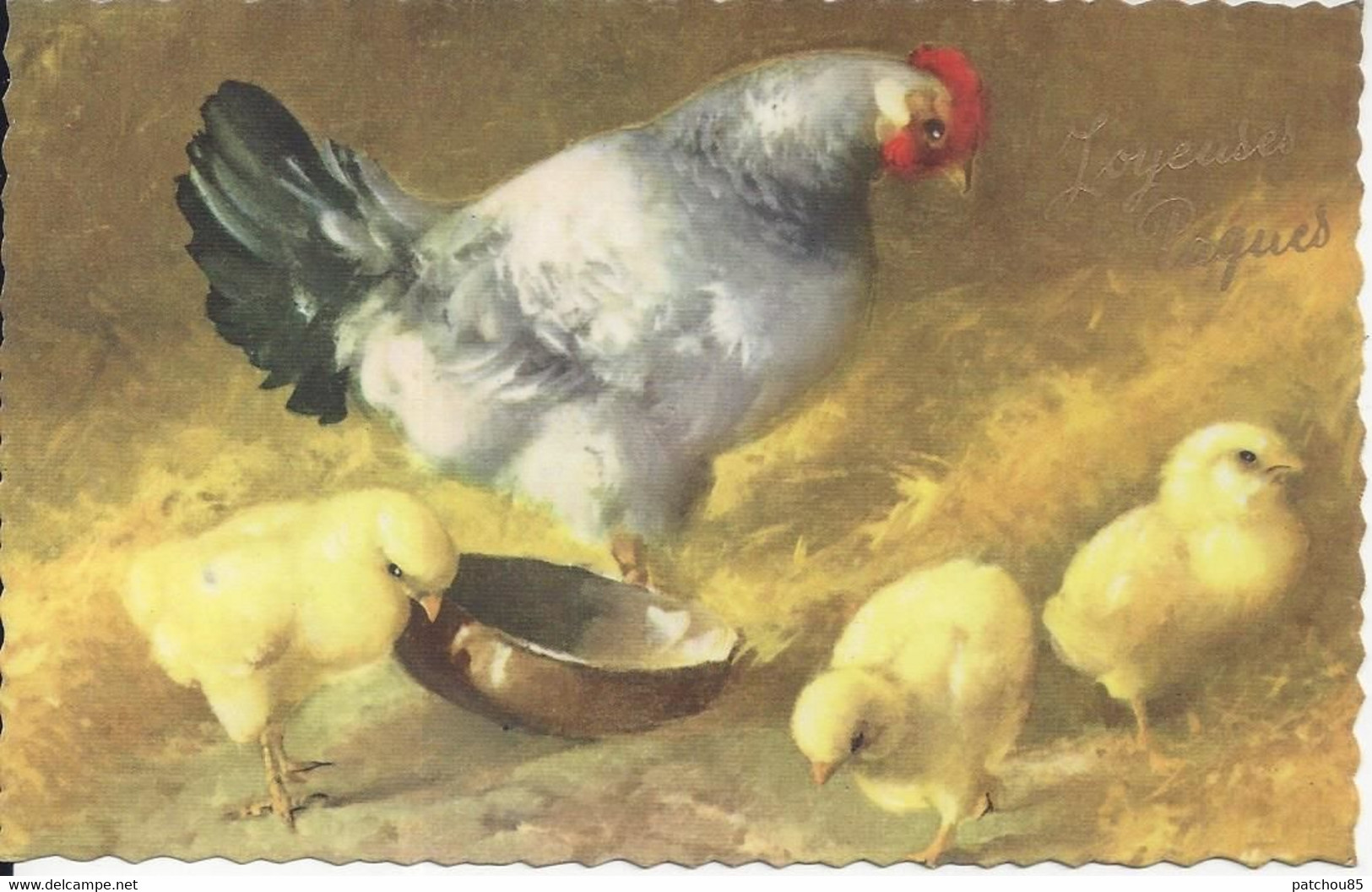 CPSM  Joyeuses Pâques  Poule Et Ses Trois Poussins - Pascua