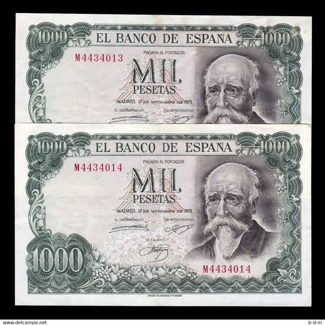 España Pareja 1000 Pesetas José Echegaray 1971 Pick 154 Serie M MBC+ VF+ - 1000 Pesetas