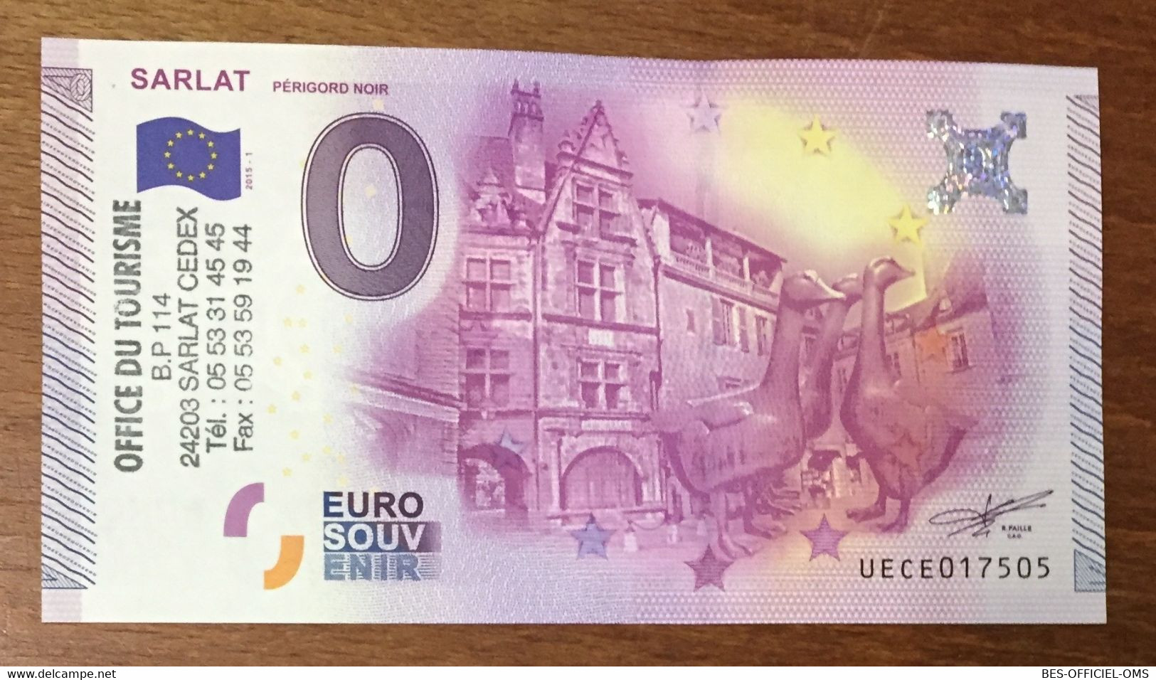 2015 BILLET 0 EURO SOUVENIR DPT 24 SARLAT 3 OIES + TAMPON ZERO 0 EURO SCHEIN BANKNOTE PAPER MONEY - Pruebas Privadas