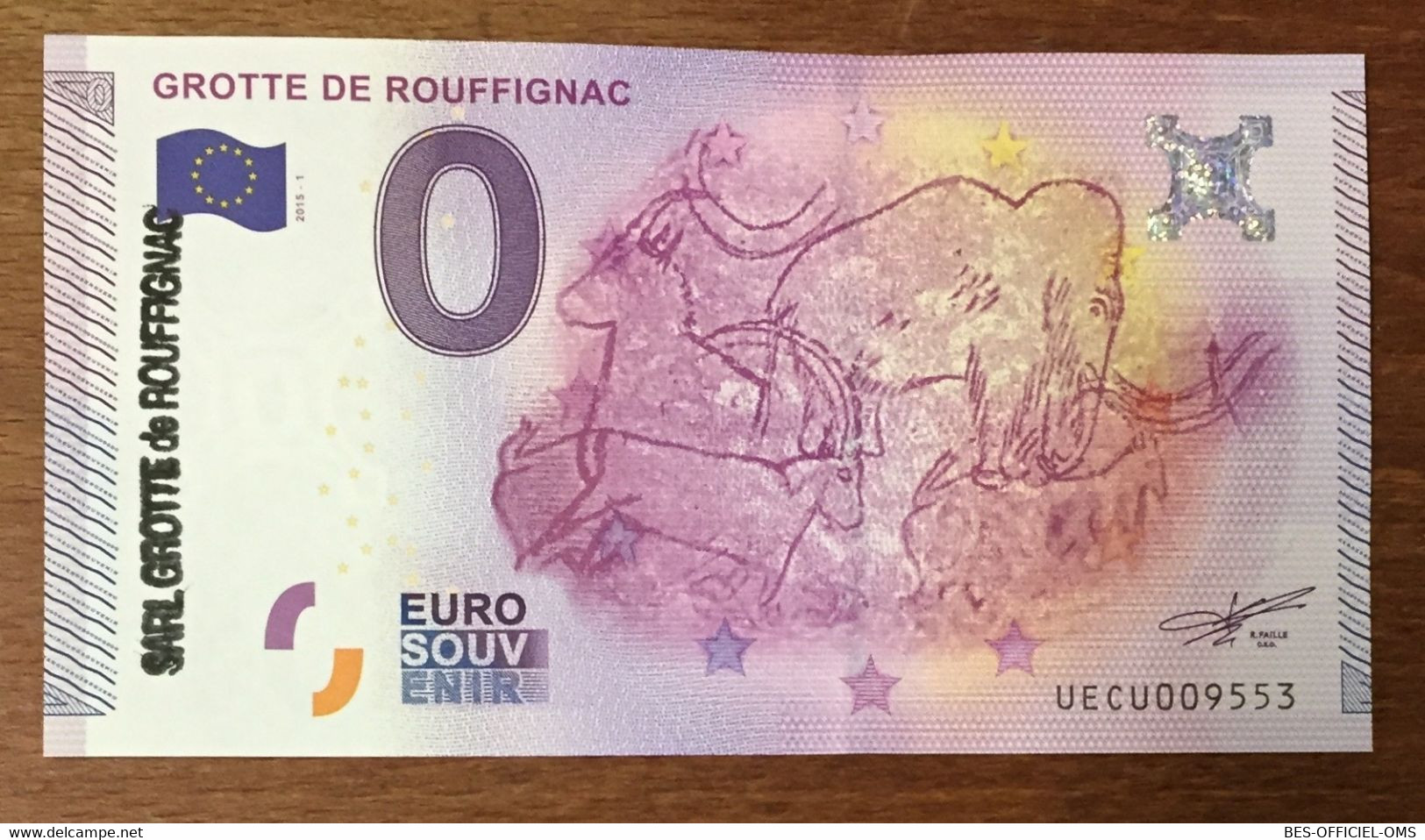 2015 BILLET 0 EURO SOUVENIR DPT 24 GROTTE DE ROUFFIGNAC + TAMPON ZERO 0 EURO SCHEIN BANKNOTE PAPER MONEY MAMMOUTH - Essais Privés / Non-officiels