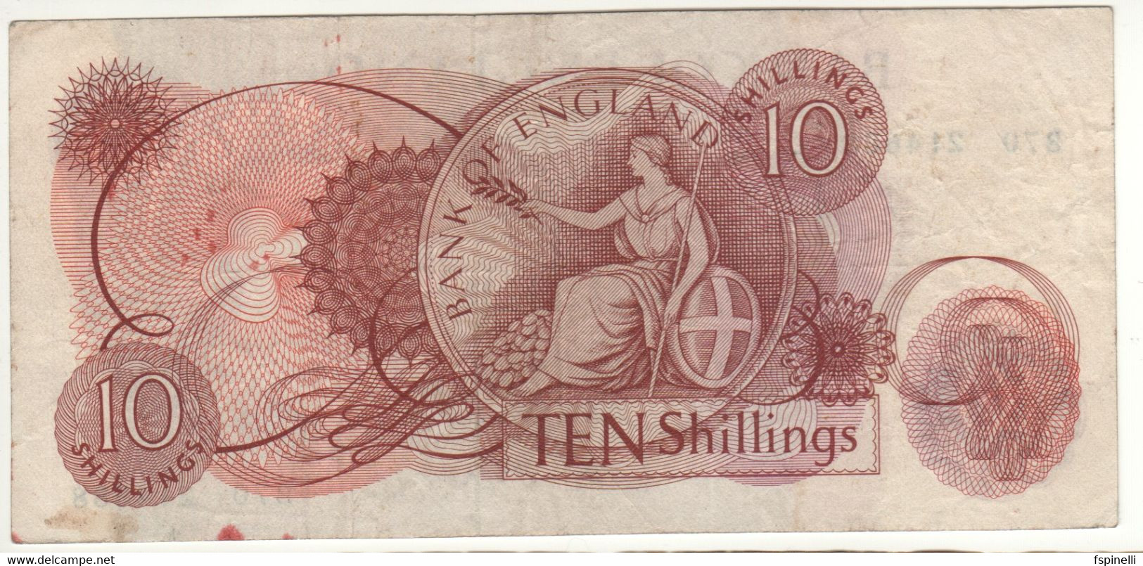 ENGLAND.   10  Shillings    P373a    ( Queen Elizabeth II  -  Sign. L. K.O'Brien     1960  ) - 10 Schillings