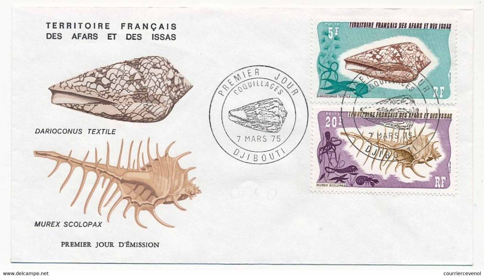 AFARS Et ISSAS - 2 Enveloppes FDC - 4 Val. Coquillages - Djibouti - 7 Mars 1975 - Covers & Documents