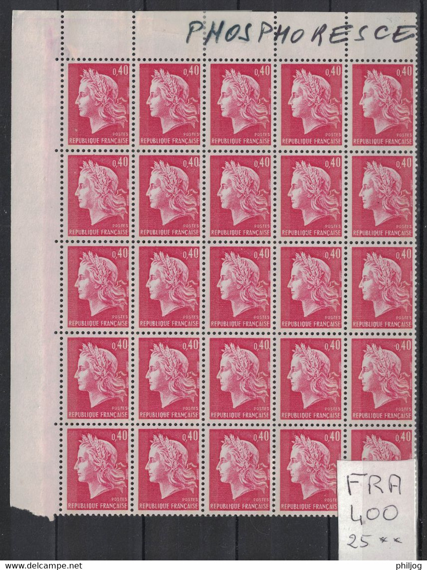 France - Yvert 1536Ba - Bloc De 25 Timbres Avec Deux Bandes Phosphore - Neuf Sans Charnière - 1967-1970 Marianne Of Cheffer