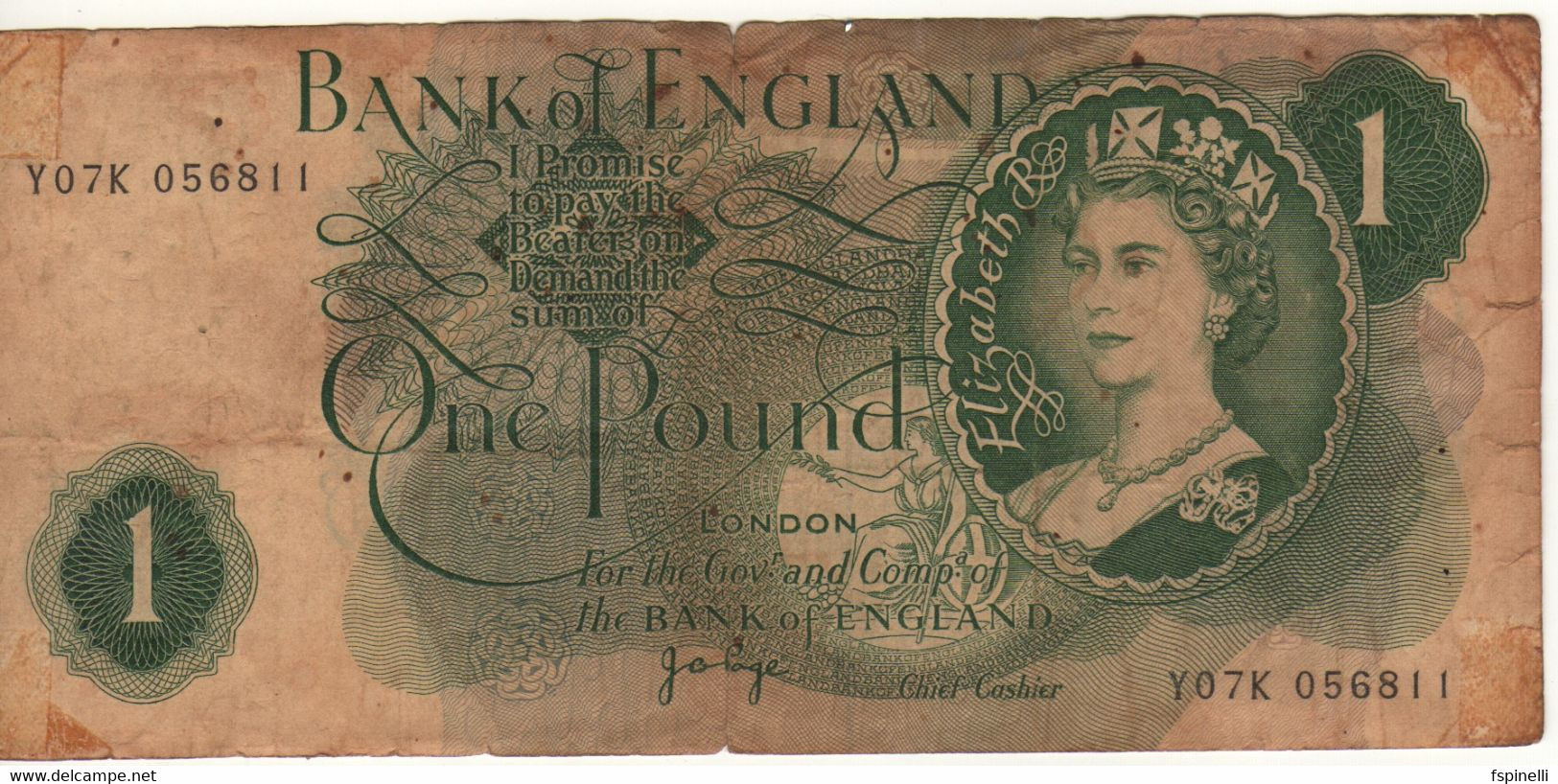 ENGLAND.   1  Pound    P374g  ( Queen Elizabeth II  -  Sign. J.B. Page     1977  ) - 1 Pond