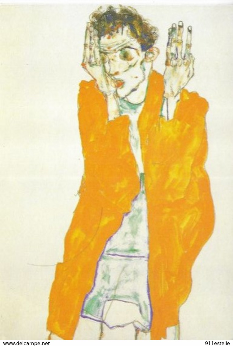 Schiele EGON SCHIELE   AUTOPORTRAIT EN CHEMISE ROUGE 1914  , .Voir 2 Scans. - Schiele