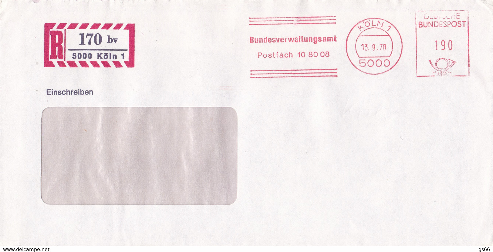 Eingedruckter R-Zettel,  5000 Köln 1,,  Nr. 170 Ub " Bv", Bundesverwaltungsamt - R- & V- Labels