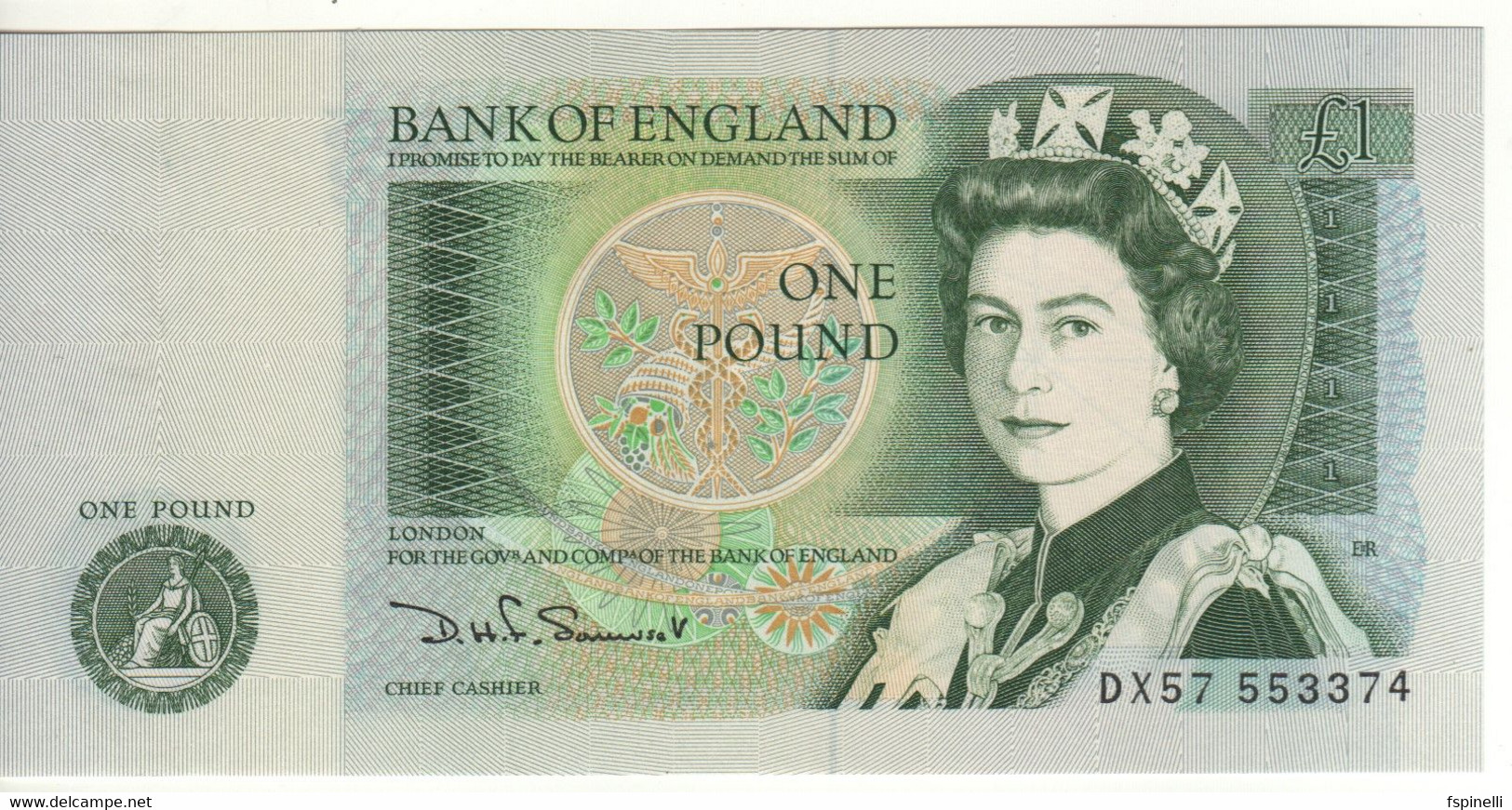 ENGLAND.   1  Pound    P377b     ( Queen Elizabeth II  -  SIr Isaac Newton  Sign. D.H.F. Somerset  1984  )  UNC - 1 Pond