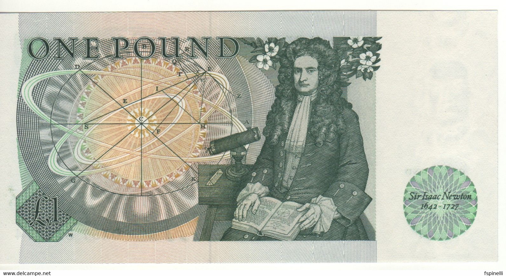 ENGLAND.   1  Pound    P377b     ( Queen Elizabeth II  -  SIr Isaac Newton  Sign. D.H.F. Somerset  1984  )  UNC - 1 Pound