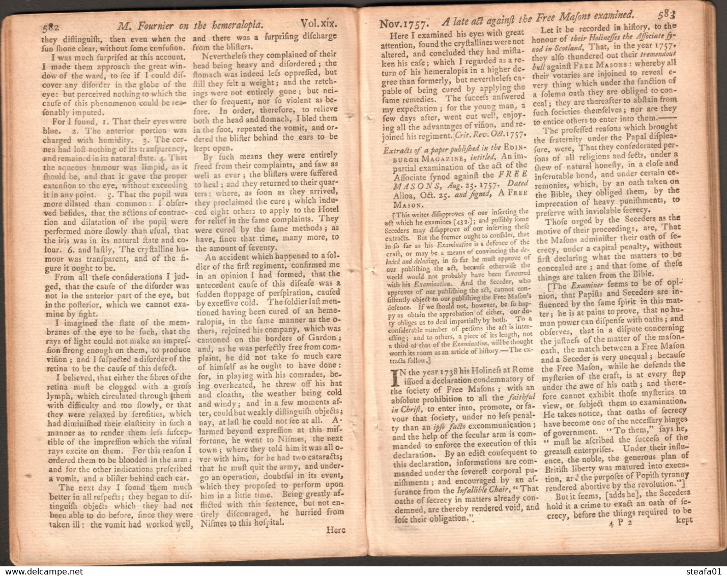 Franc-Maçonnerie, Vrijmetselarij, Freemason, Historical Document 1757,Scots Magazine, COLLECTORS!!!!!!!!!!!! - Espiritualismo