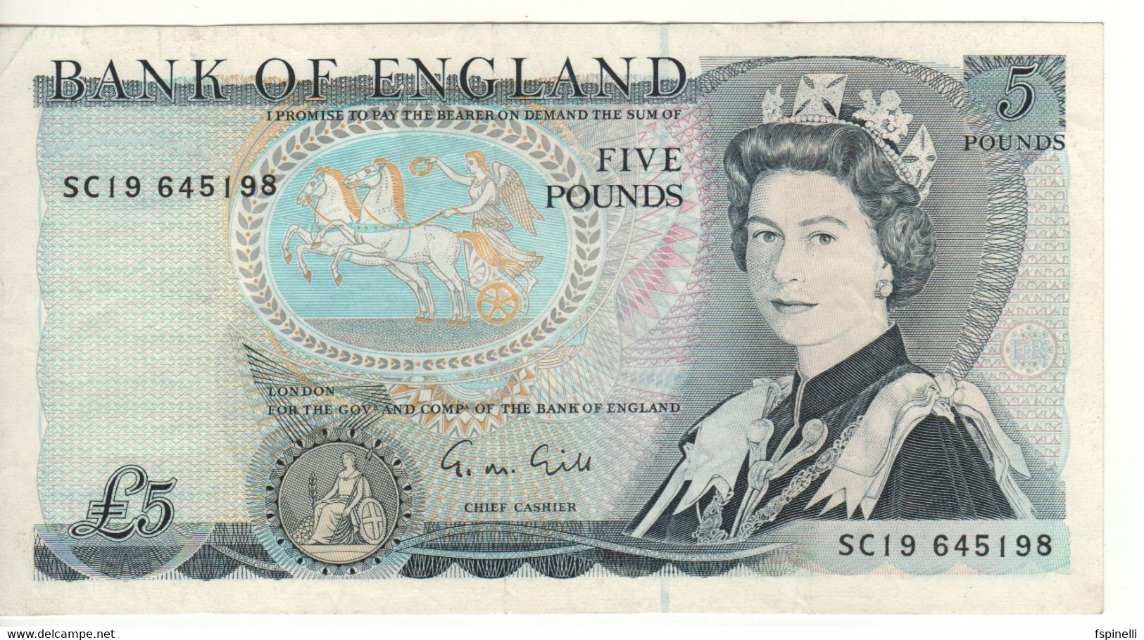 ENGLAND.   5 Pounds   P378f  (sign.  G.M. Gill  1991   Queen Elizabeth II - Duke Of Wellington, Battle In Spain ) - 5 Pounds