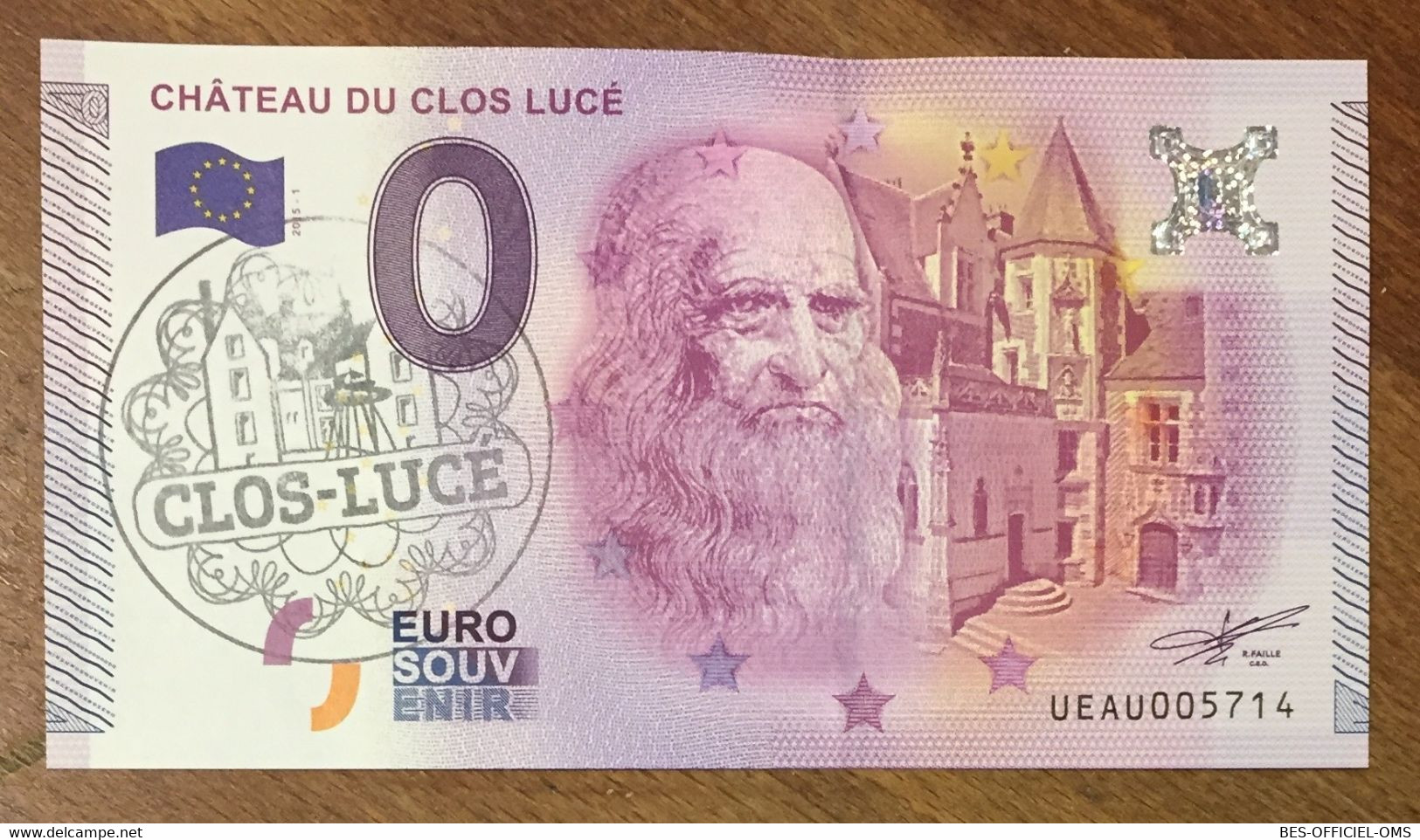 2015 BILLET 0 EURO SOUVENIR DPT 37 CHÂTEAU DU CLOS LUCÉ + TAMPON ZERO 0 EURO SCHEIN BANKNOTE PAPER MONEY - Private Proofs / Unofficial