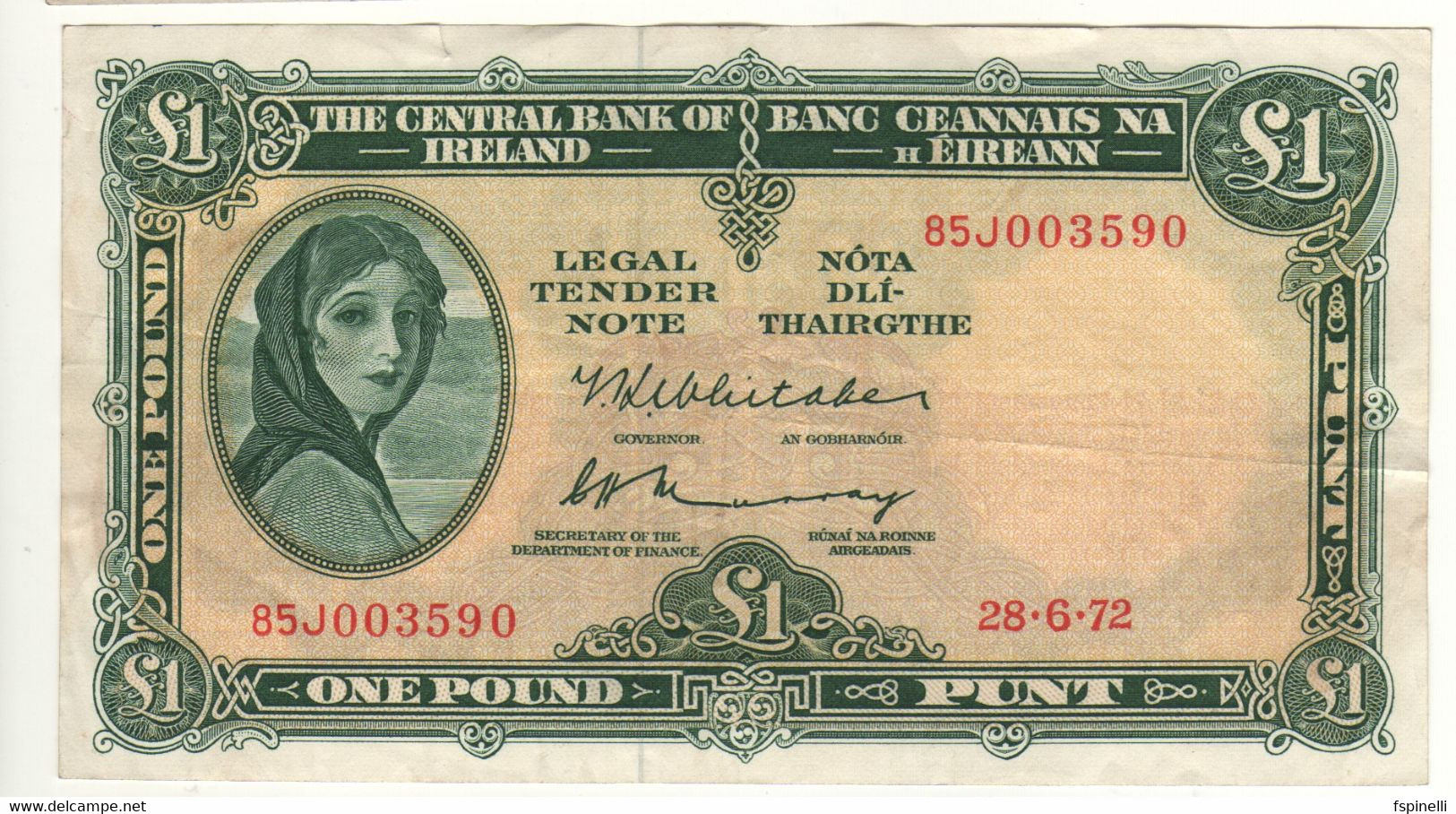 IRELAND  1 Pound  P64c  Dated 28.6.72   (Lady Lavery -    Sign.   Whitaker & Murray ) - Irland