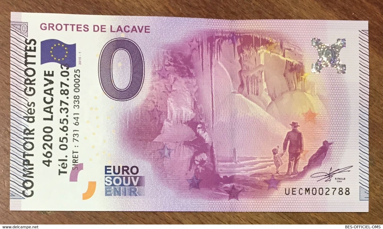 2015 BILLET 0 EURO SOUVENIR DPT 46 GROTTES DE LACAVE + TAMPON ZERO 0 EURO SCHEIN BANKNOTE PAPER MONEY - Private Proofs / Unofficial