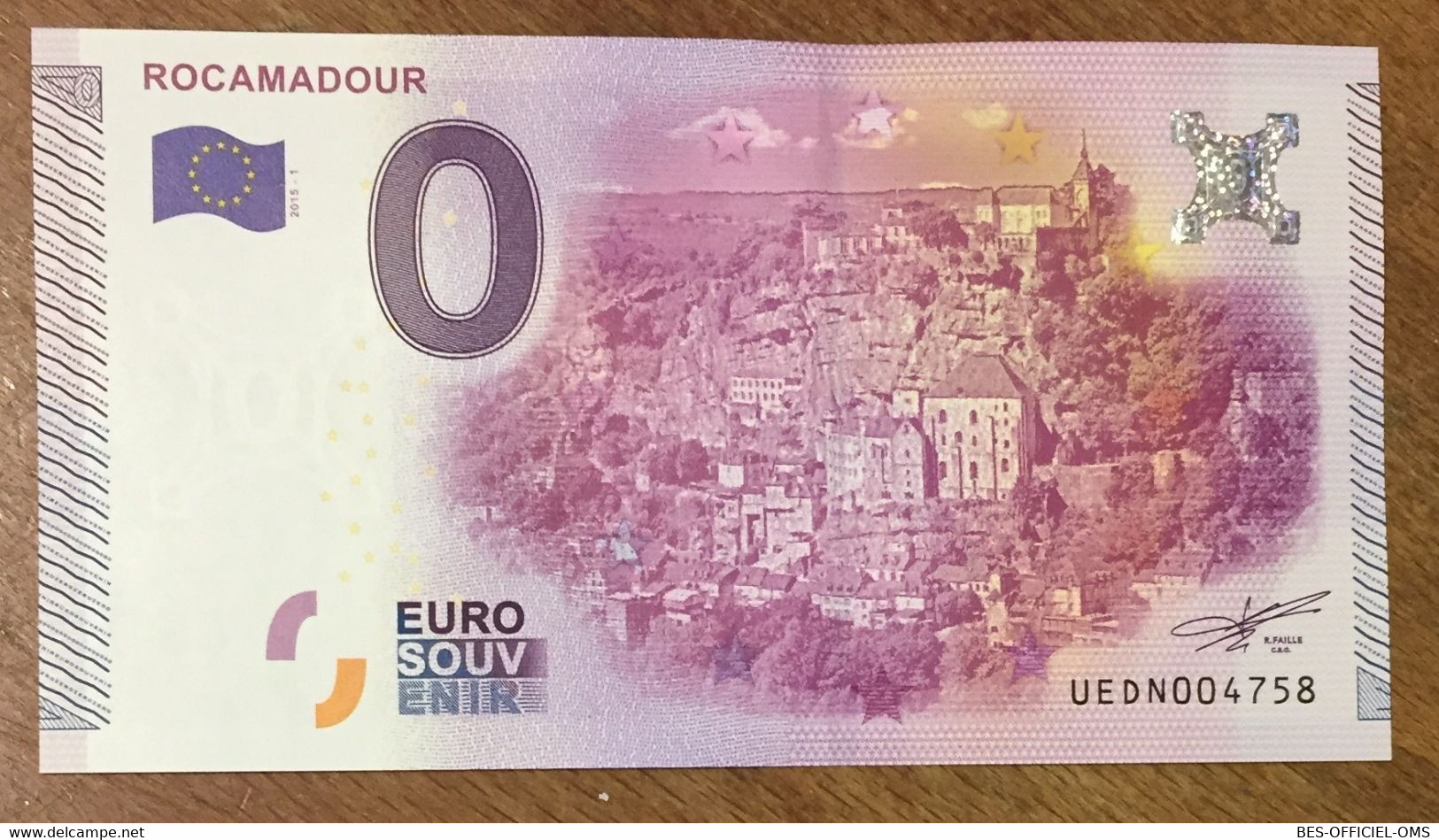 2015 BILLET 0 EURO SOUVENIR DPT 46 ROCAMADOUR ZERO 0 EURO SCHEIN BANKNOTE PAPER MONEY - Essais Privés / Non-officiels