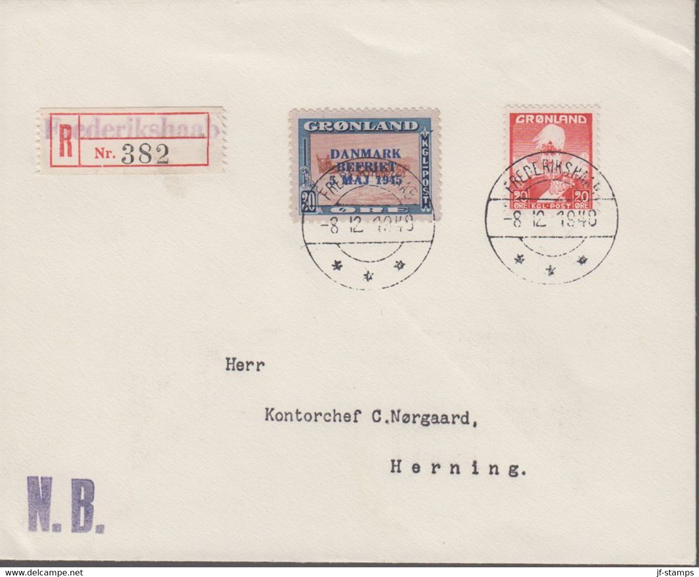 1945. DANMARK BEFRIET 5 MAJ 1945 Overprint. 30 Øre Blue/brown/red Dog Sledge. Blue Ov... (Michel 22) - JF366492 - Covers & Documents