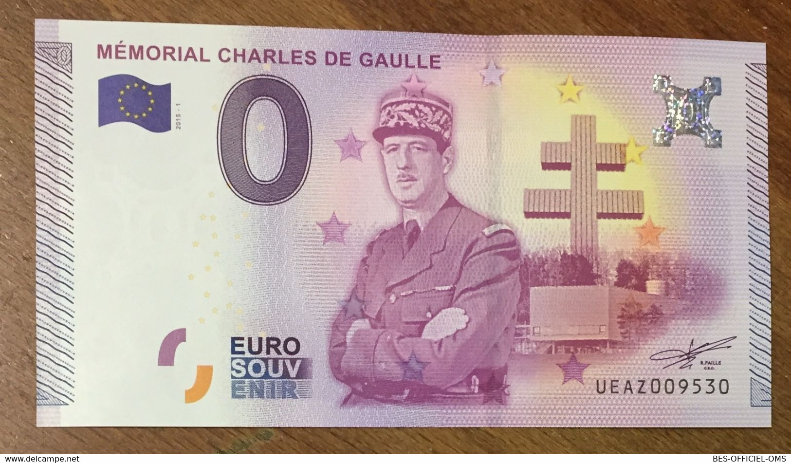 2015 BILLET 0 EURO SOUVENIR DPT 50 MÉMORIAL CHARLES DE GAULLE ZERO 0 EURO SCHEIN BANKNOTE PAPER MONEY - Essais Privés / Non-officiels