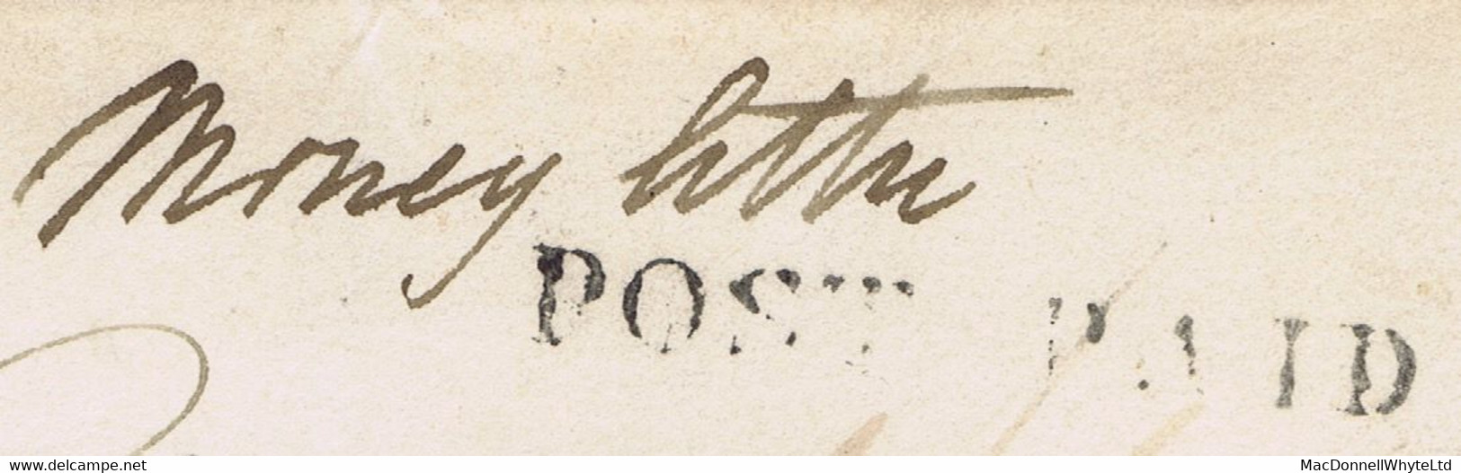 Ireland Antrim Registration 1826 "Money Letter" Randalstown POST PAID Cover To Dublin RANDALSTN 97 - Prephilately