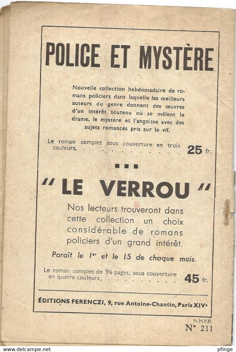 Simple Détail Par Lewis Ferson - Mon Roman Policier N°211 - Illustration ; Sogny - Ferenczi