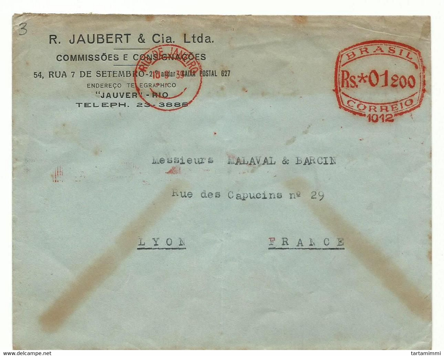 EMA METER STAMP FREISTEMPEL TYPE C1 BRASIL BRAZIL RIO DE JANEIRO 1939 JAUBERT - Franking Labels