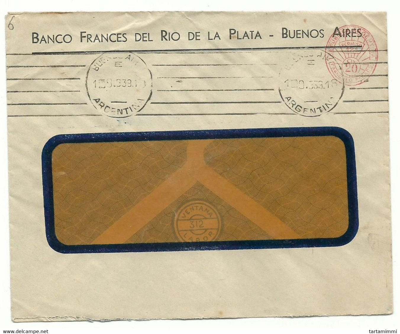 EMA METER STAMP FREISTEMPEL TYPE A2 ARGENTINA BUENOS AIRES 1939 BANCO FRANCES RIO PLATA - Automatenmarken (Frama)