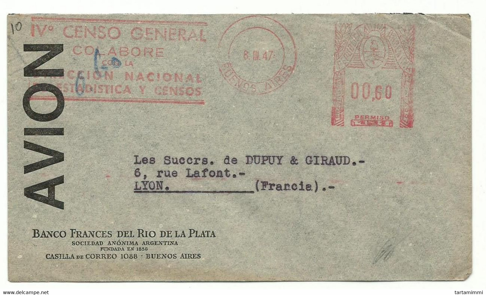 EMA METER STAMP FREISTEMPEL TYPE GA1 ARGENTINA BUENOS AIRES 1947 IV° CENSO GENERAL - Vignettes D'affranchissement (Frama)