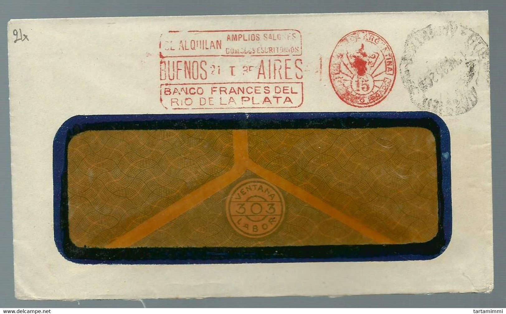 EMA METER STAMP FREISTEMPEL TYPE A2B ARGENTINA BUENOS AIRES 1935 SL ALQUILAN SALONES RIO DE LA PLATA - Automatenmarken (Frama)