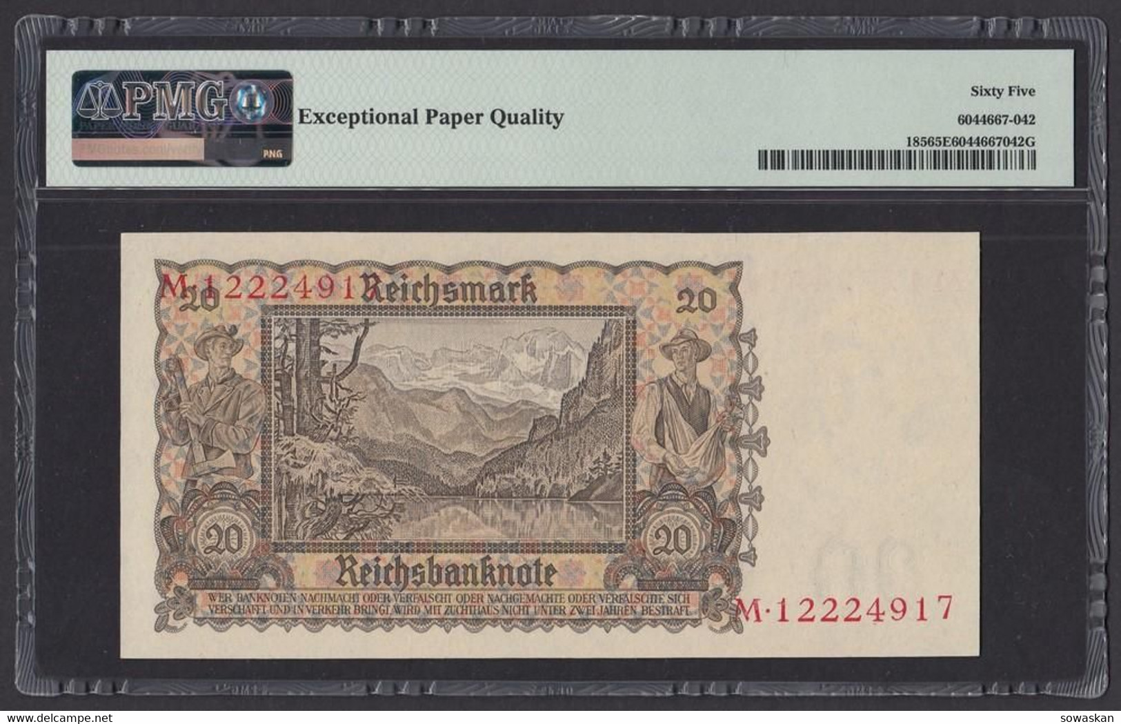 GERMANY 20 Reichsmark 1939 Pick #185, Ro. 178a, PMG 65 EPQ - 20 Reichsmark