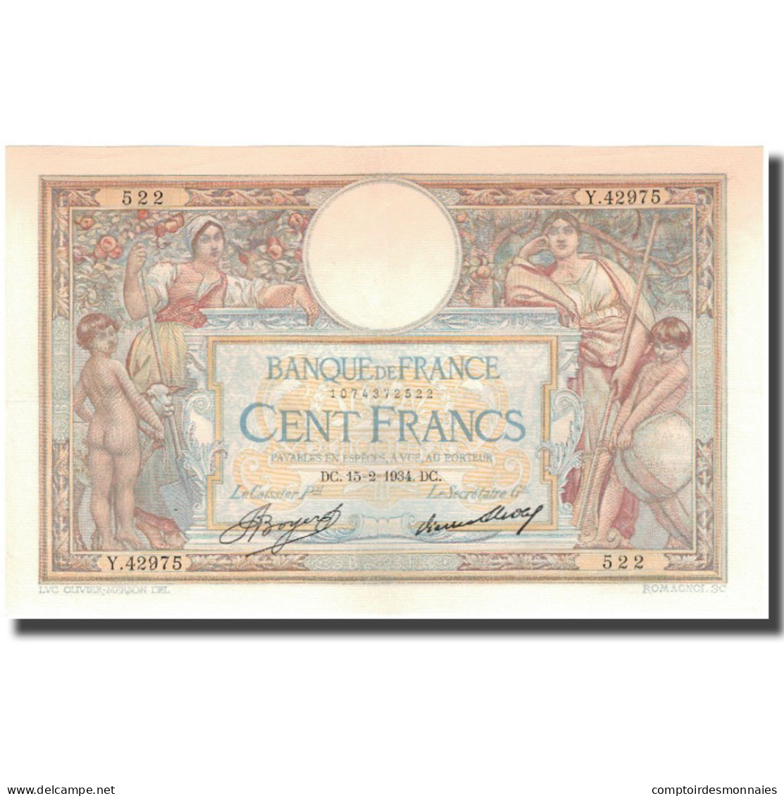 France, 100 Francs, Luc Olivier Merson, 1934-02-15, SUP, Fayette:24.13, KM:78c - 100 F 1908-1939 ''Luc Olivier Merson''