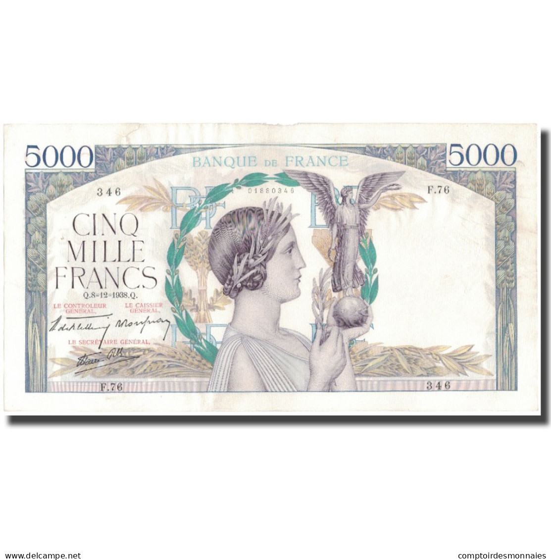 France, 5000 Francs, Victoire, 1938-12-08, TB+, Fayette:46.1, KM:97a - 5 000 F 1934-1944 ''Victoire''