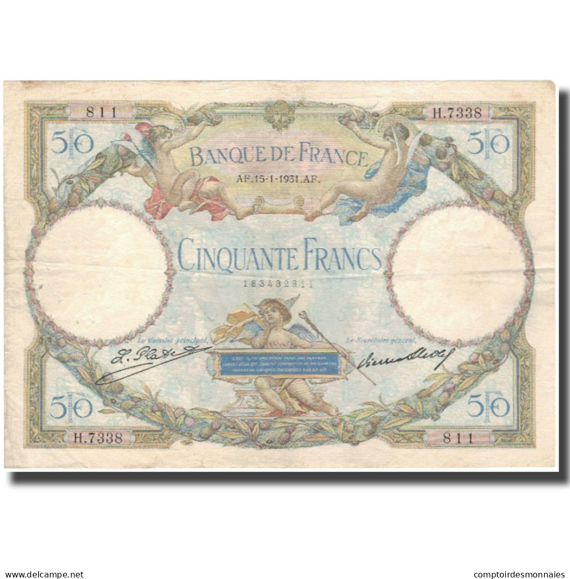 France, 50 Francs, Luc Olivier Merson, 1931-01-15, TB+, Fayette:16.2, KM:80a - 50 F 1927-1934 ''Luc Olivier Merson''