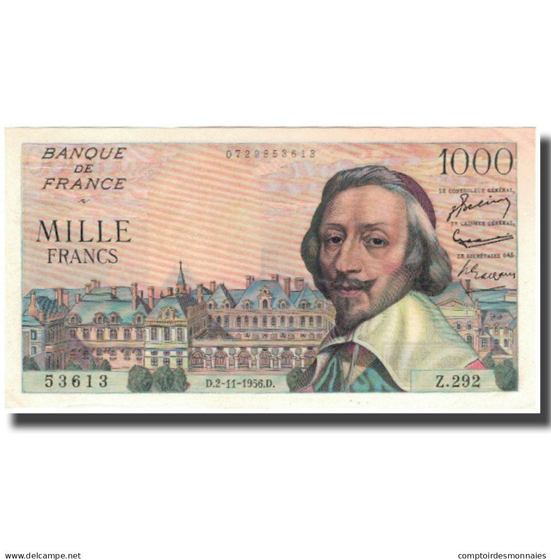 France, 1000 Francs, Richelieu, 1956-11-02, SUP+, Fayette:42.23, KM:134a - 1 000 F 1953-1957 ''Richelieu''