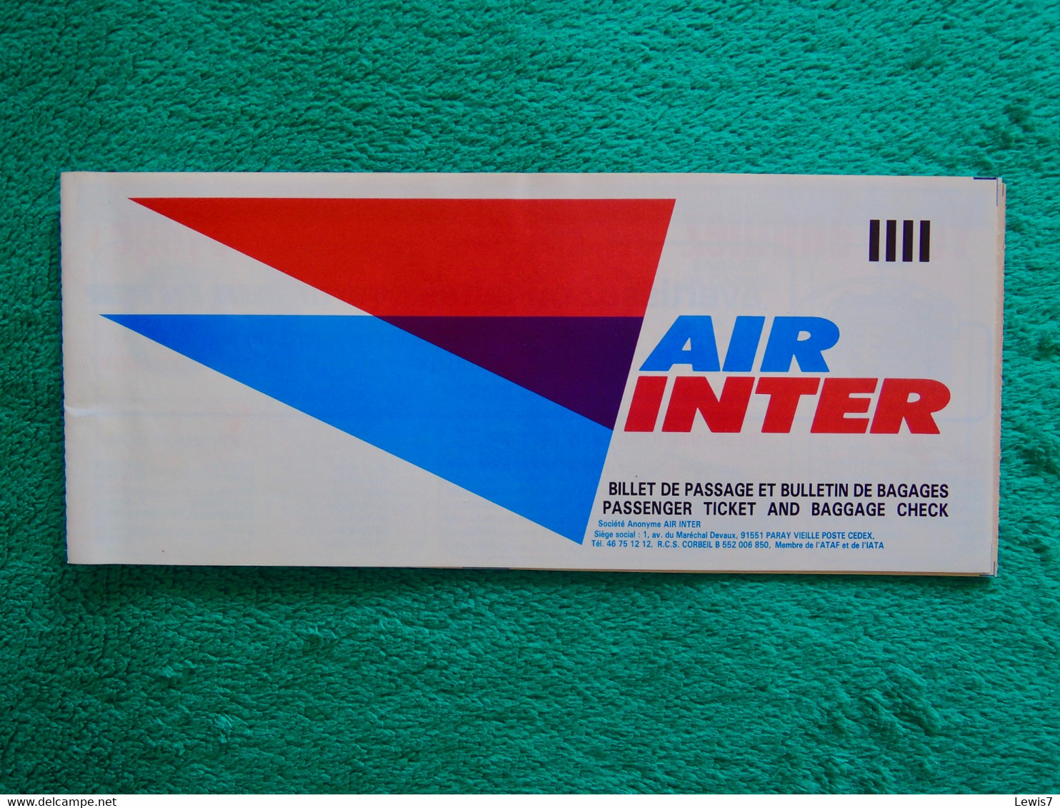 Ticket : AIR INTER Airlines - FRANCE - Tickets