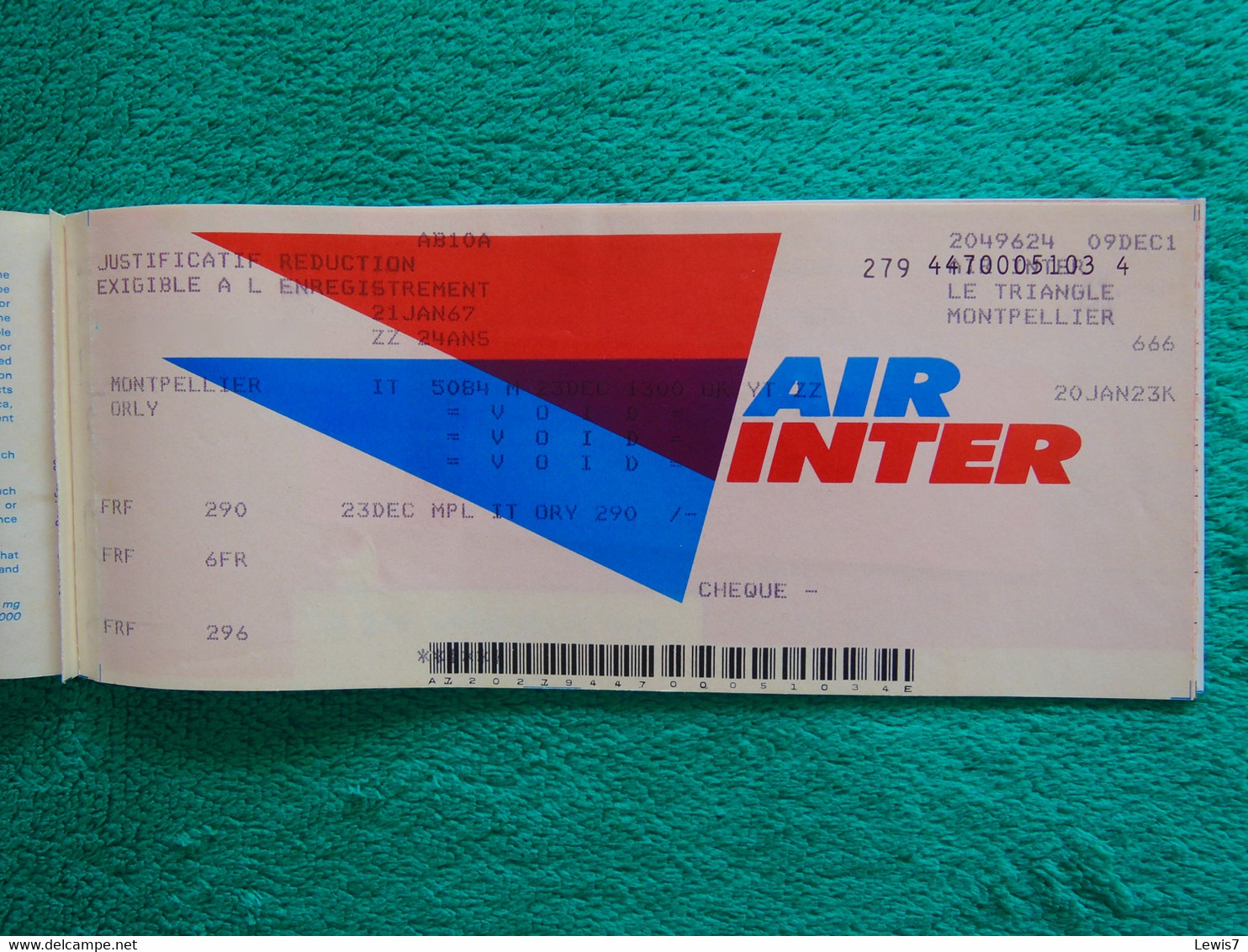 Ticket : AIR INTER Airlines - FRANCE - Biglietti