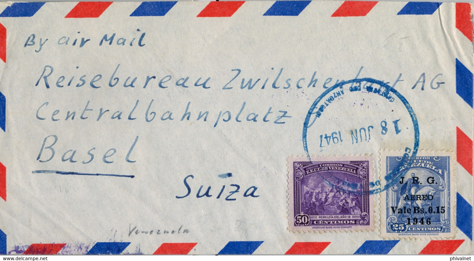 1947 VENEZUELA , SOBRE CIRCULADO ,  CARACAS - BASILEA , CORREO AÉREO - Venezuela