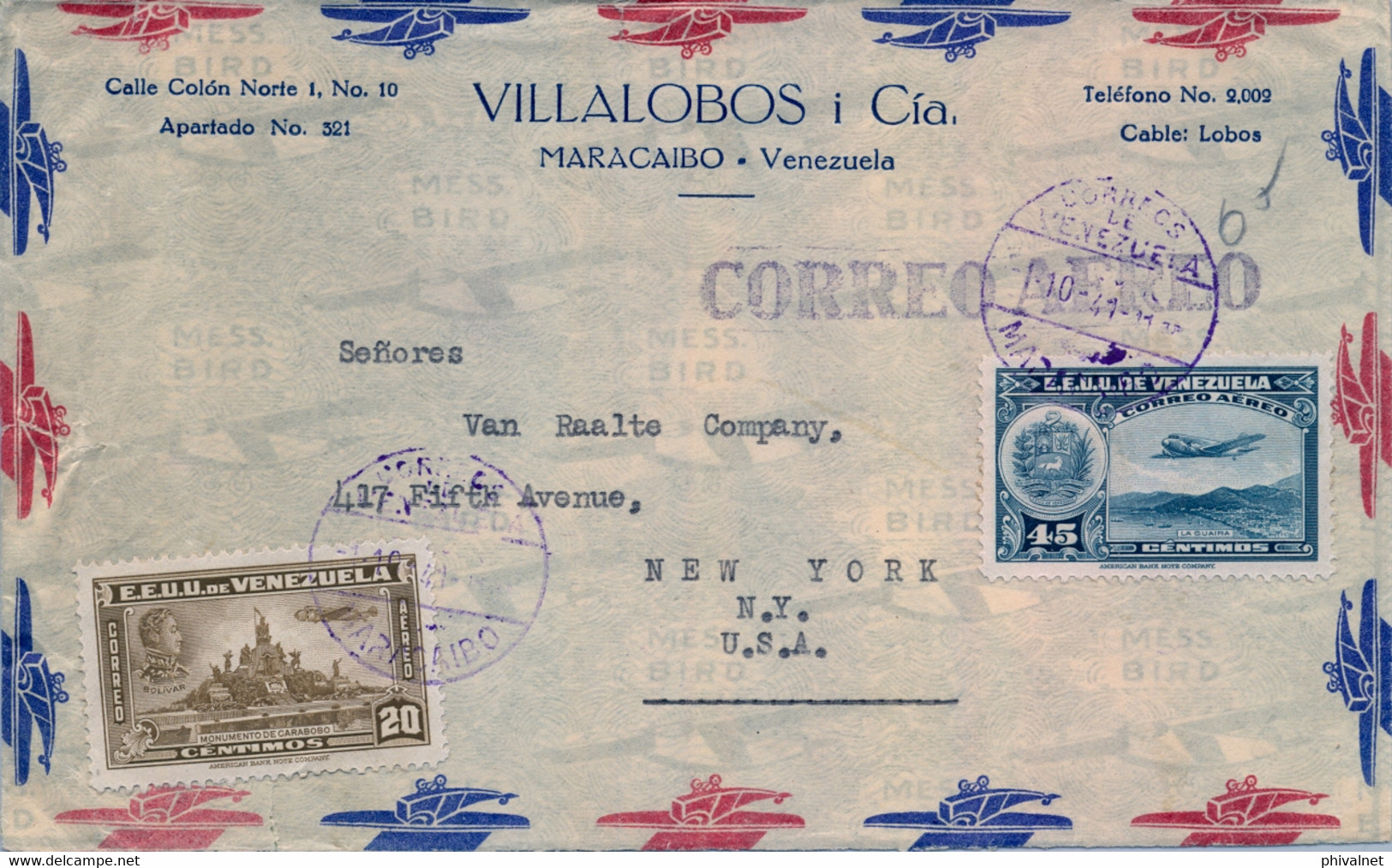 1941 VENEZUELA , SOBRE CIRCULADO , MARACAIBO - NUEVA YORK , CORREO AÉREO - Venezuela