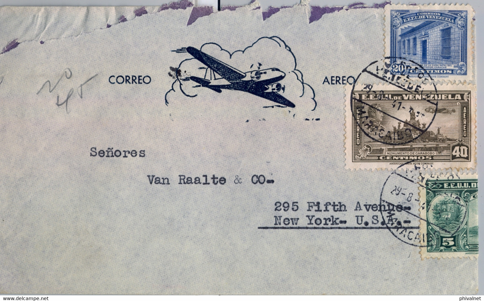 1941 VENEZUELA , SOBRE CIRCULADO , MARACAIBO - NUEVA YORK , CORREO AÉREO - Venezuela