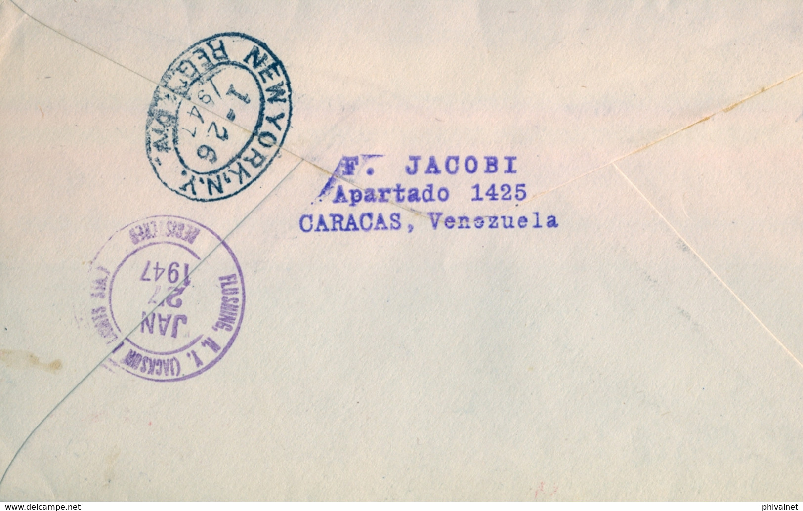 1947 VENEZUELA , SOBRE CERTIFICADO , CARACAS - JACKSON , TRÁNSITO - LLEGADA - Venezuela