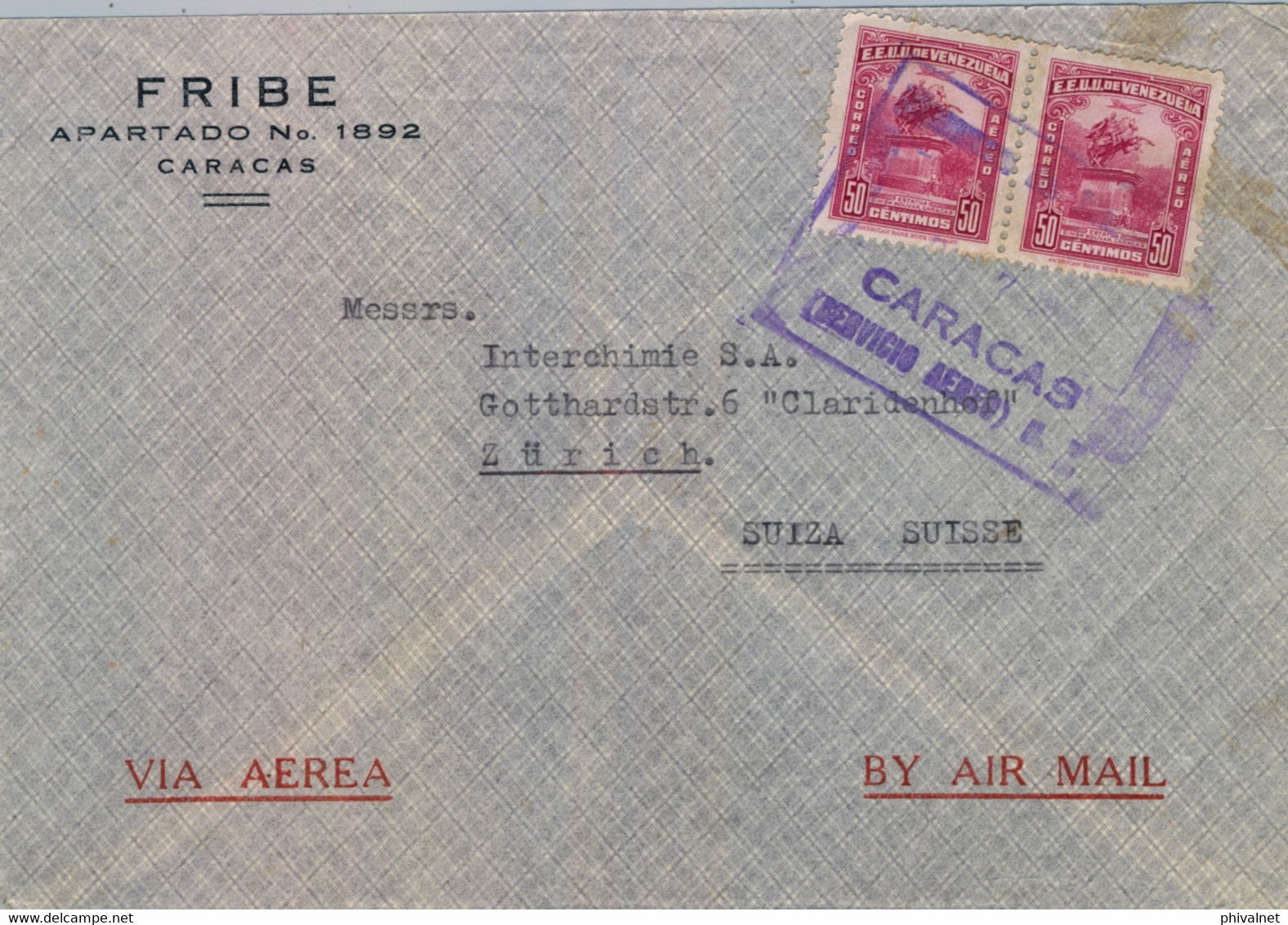 VENEZUELA , SOBRE CIRCULADO , CARACAS - ZÜRICH , CORREO AÉREO - Venezuela