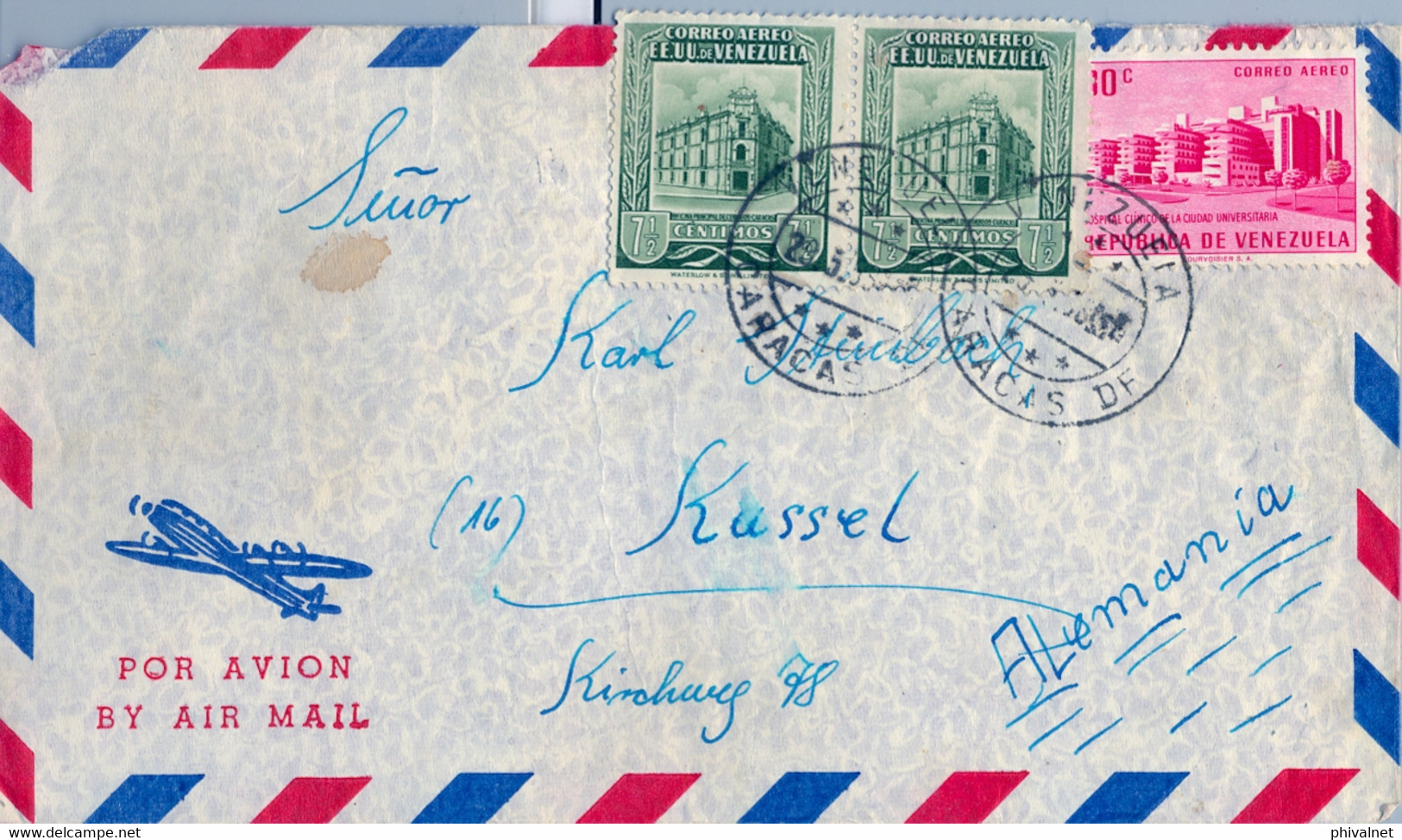 1956  VENEZUELA , SOBRE CIRCULADO , CARACAS - KASSEL , CORREO AÉREO - Venezuela