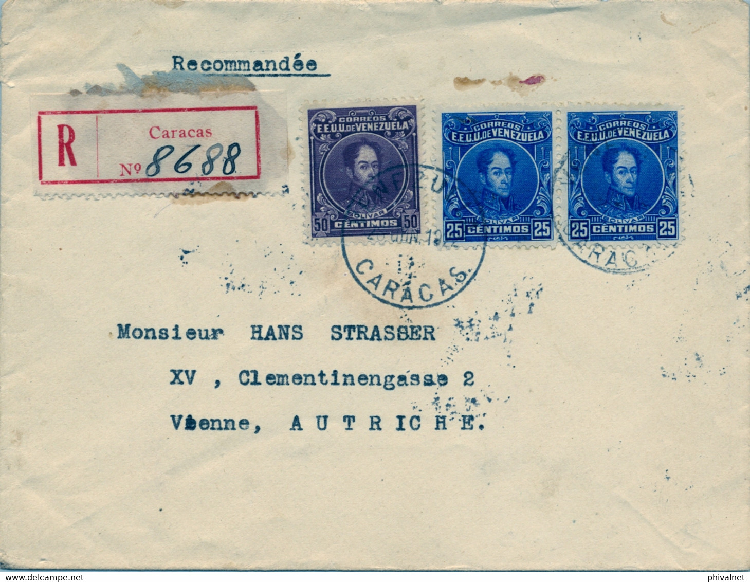 1922  VENEZUELA , SOBRE CERTIFICADO , CARACAS - VIENA , AL DORSO TRÁNSITOS DE NUEVA YORK - Venezuela