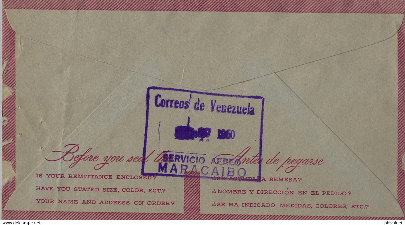 1950 VENEZUELA , SOBRE CIRCULADO , LA ZULIA - CHICAGO , AL DORSO SERVICIO AÉREO DE MARACAIBO - Venezuela