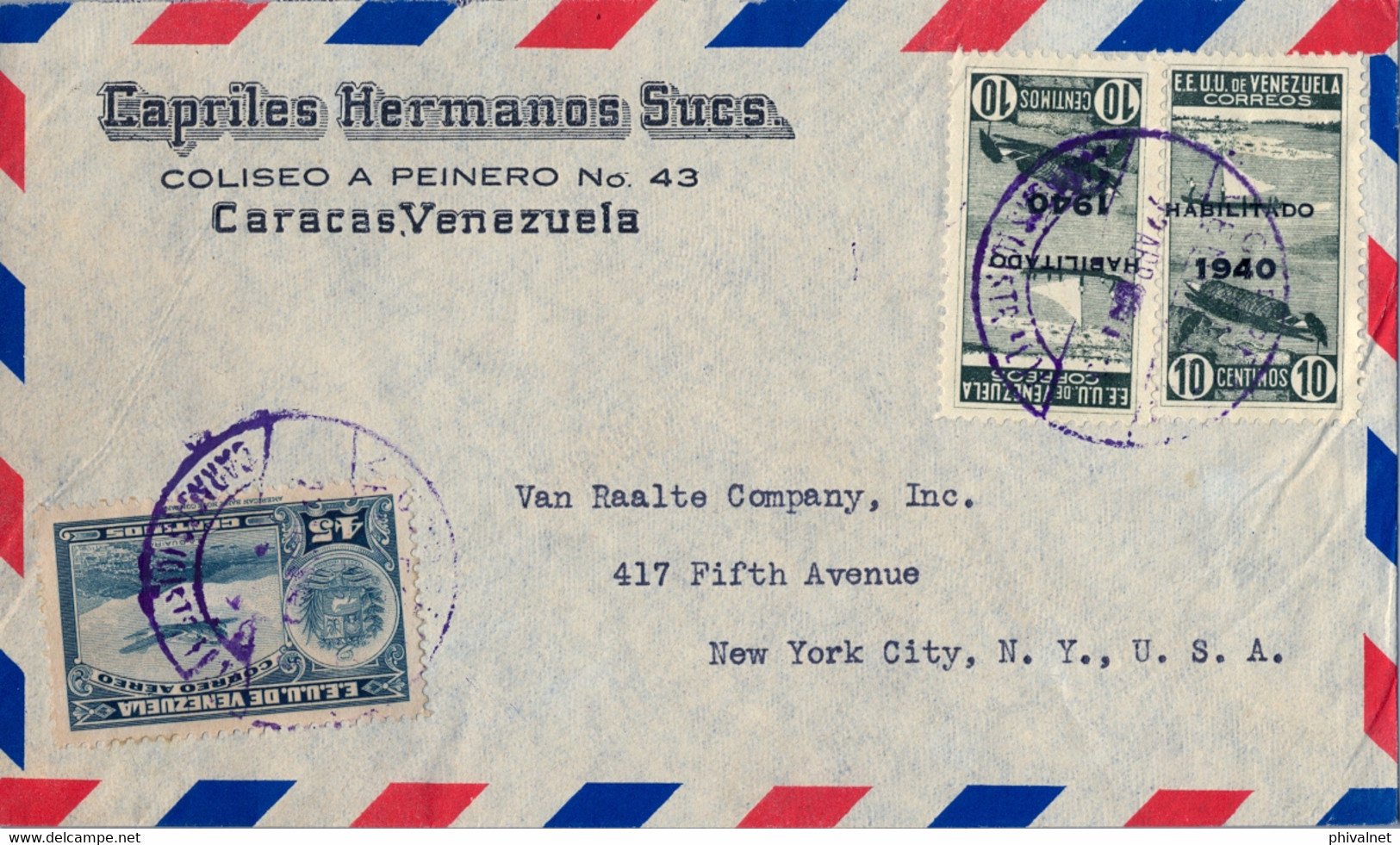 1941  VENEZUELA , SOBRE CIRCULADO , CARACAS - NUEVA YORK - Venezuela