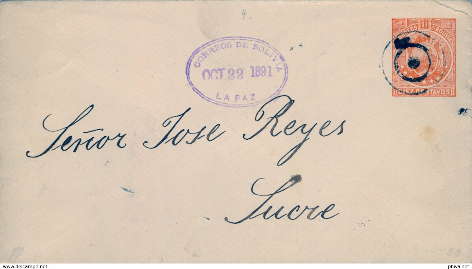 1891 BOLIVIA , ENTERO POSTAL / STATIONERY , CIRCULADO LA PAZ - SUCRE - Bolivië