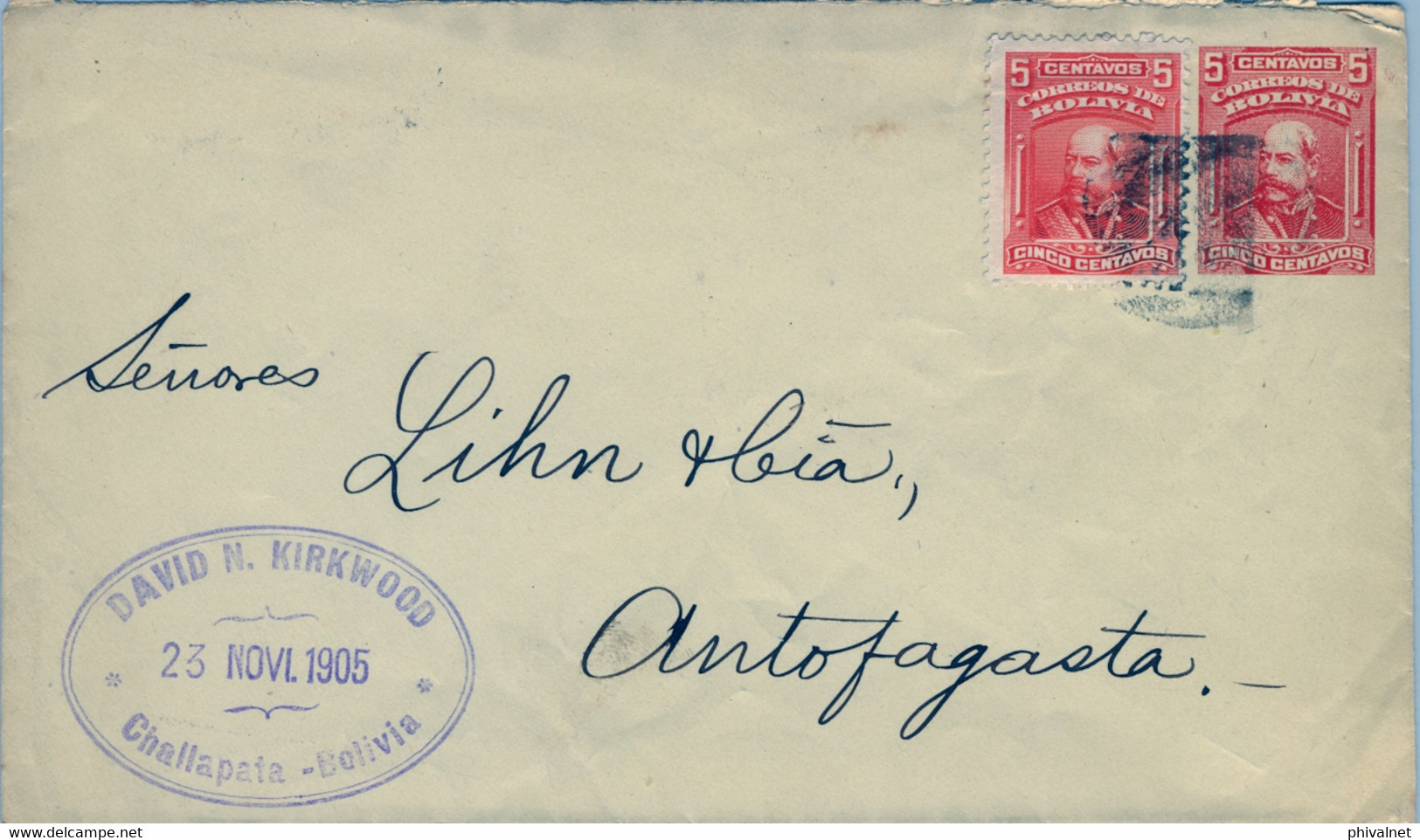 1905 BOLIVIA , ENTERO POSTAL / STATIONERY , CIRCULADO CHALLAPATA - ANTOFAGASTA , LLEGADA , FR. COMPLEMENTARIO - Bolivia