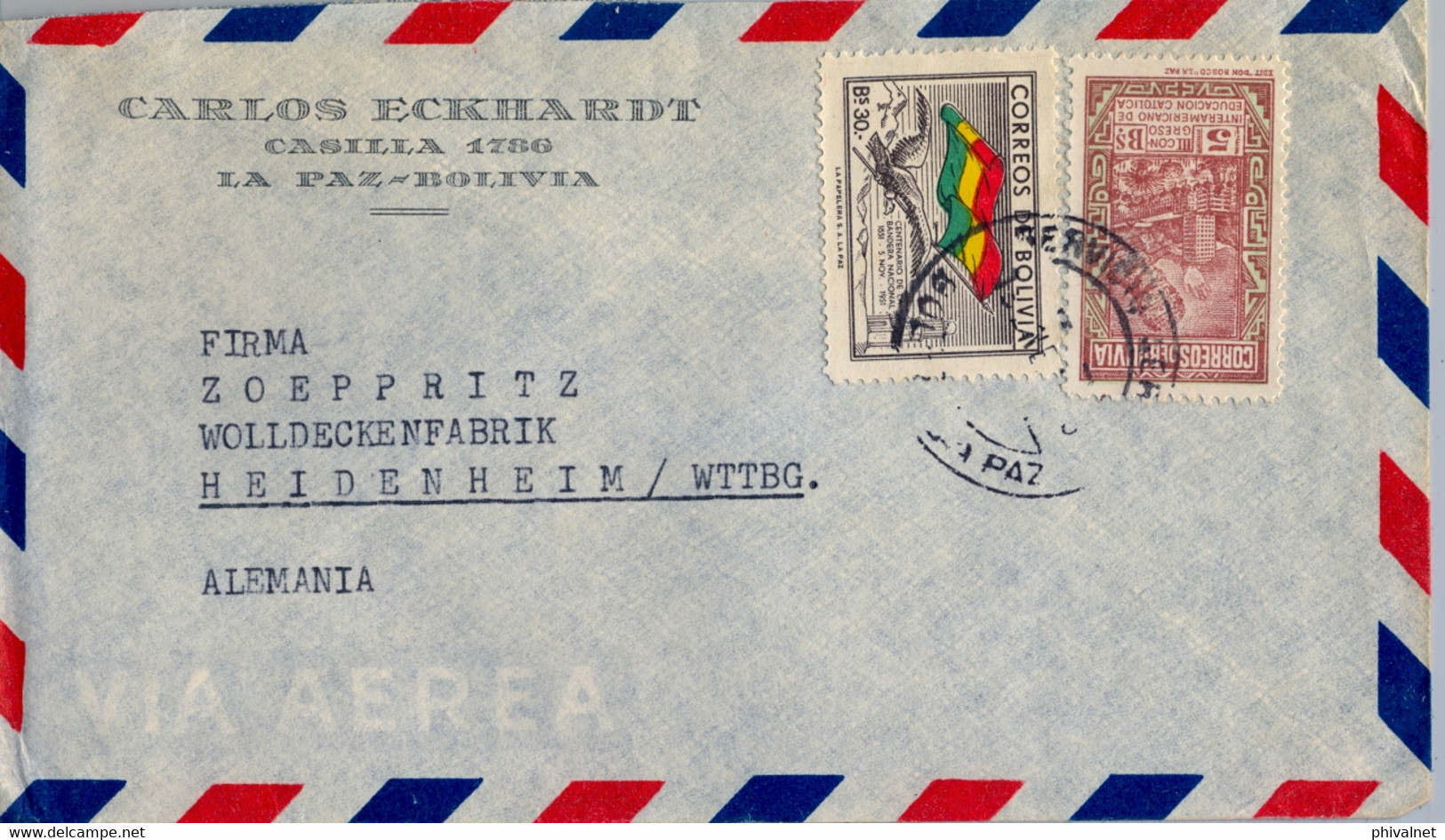 BOLIVIA , SOBRE CIRCULADO , LA PAZ - HEIDENHEIM , CORREO AÉREO - Bolivien